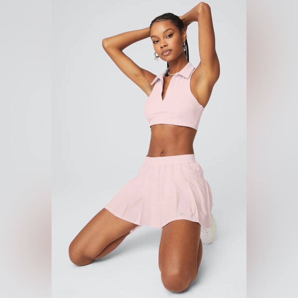 Alo Charmed Collar Bra Tank and Tennis Skirt 🩷